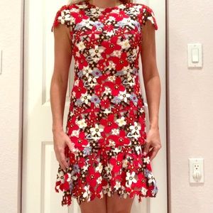 Alice + Olivia Red/Black Knit Flower Dress Size 2